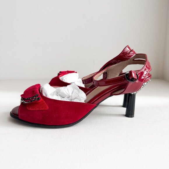 BeautyFeel Red suede Adjustable Open Toe Party Dance Heels 42 - Picture 3 of 5